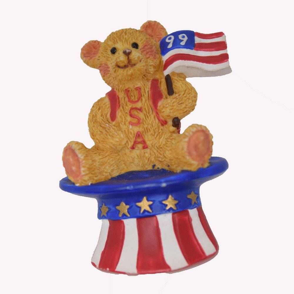 Vtg Patriotic Teddy Bear USA 99 Brooch Pin Resin Top Hat Olympics Independence